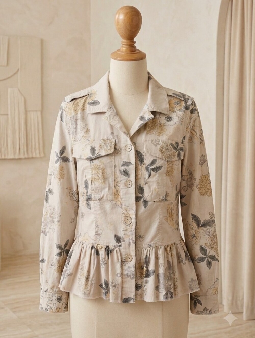Democracy Small Floral Button-Up Ruffle Hem Blouse
